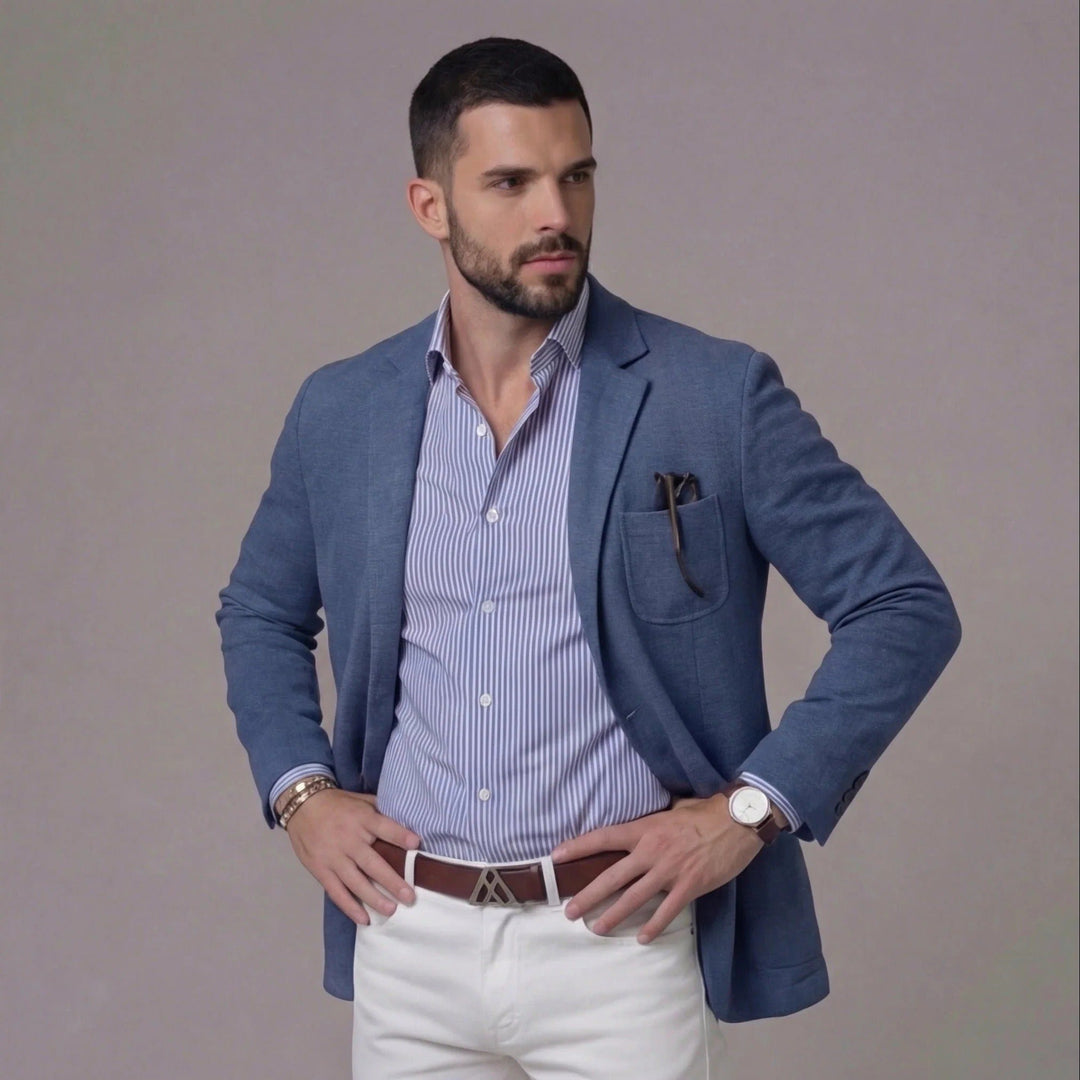 Men's Linen Blazer Jacket | Smart Casual Lightweight Fit Detail