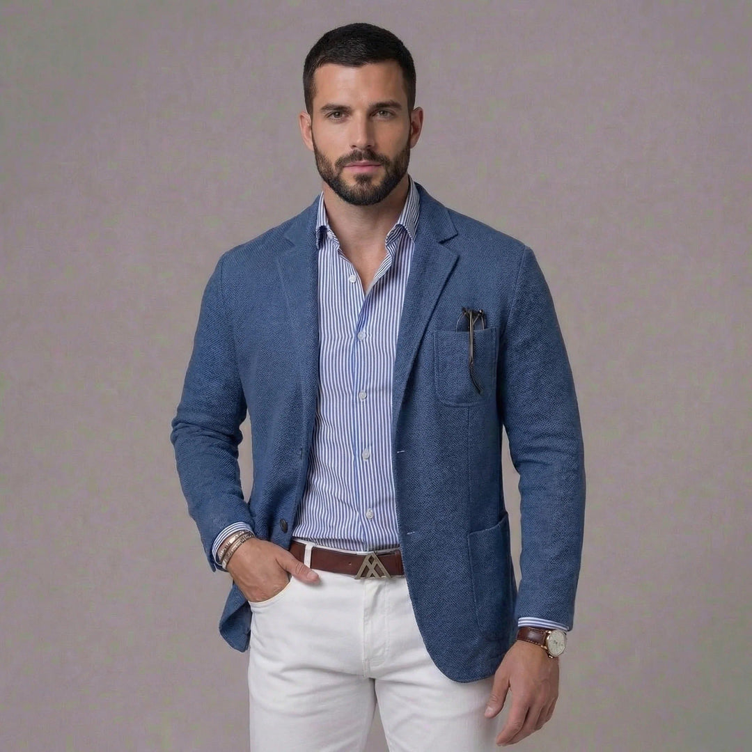 Men's Linen Blazer Jacket | Smart Casual Lightweight Fit Front