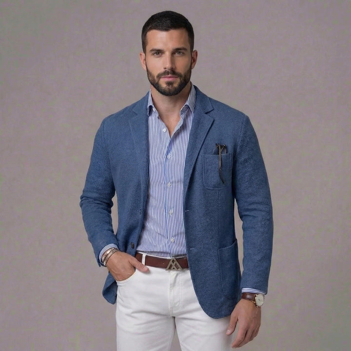 Men's Linen Blazer Jacket | Smart Casual Lightweight Fit Front
