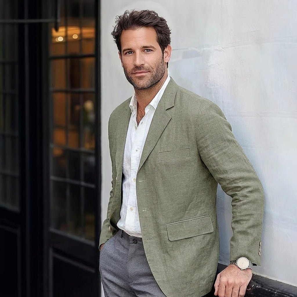 Men's Linen Blend Blazer | Notch Lapel Relaxed Fit Detail