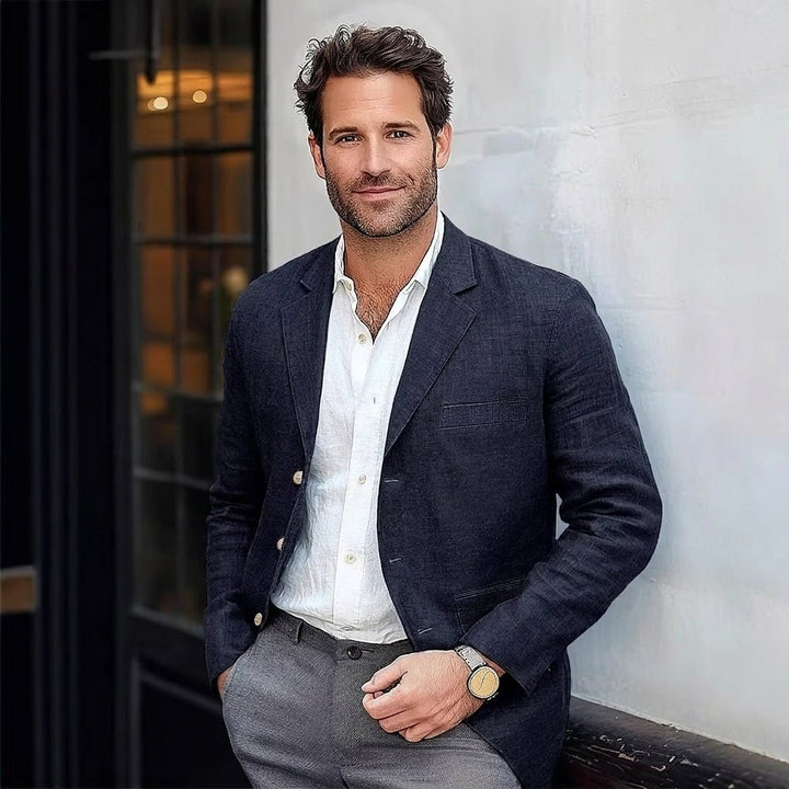 Men's Linen Blend Blazer | Notch Lapel Relaxed Fit Side