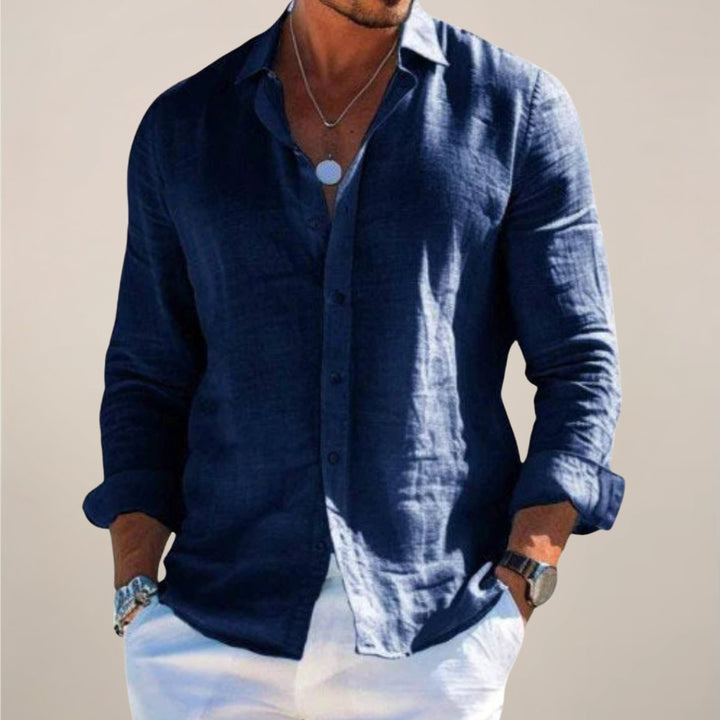 Men's Linen Button Shirt | Long Sleeve Airy Fit Close Up