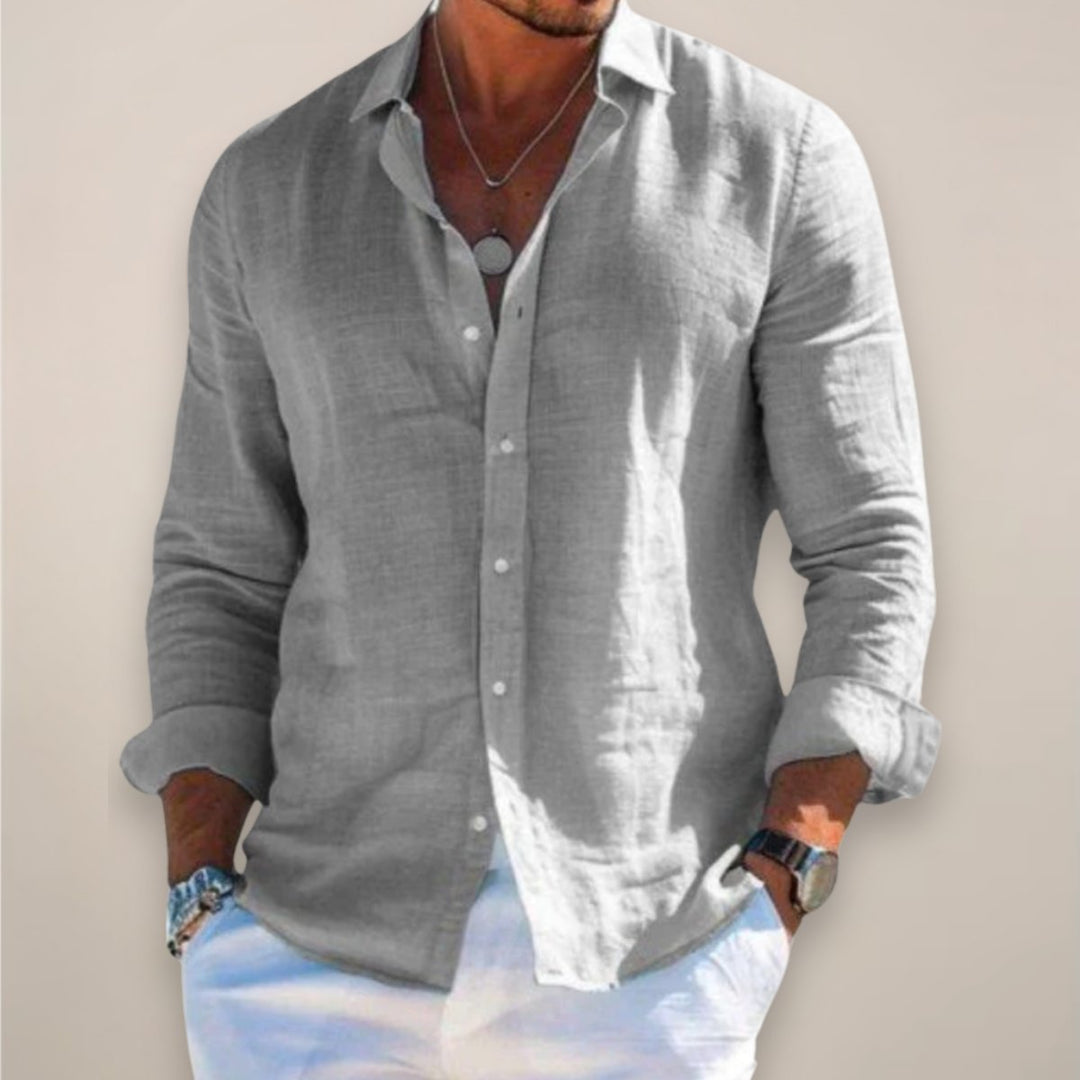 Men's Linen Button Shirt | Long Sleeve Airy Fit Front