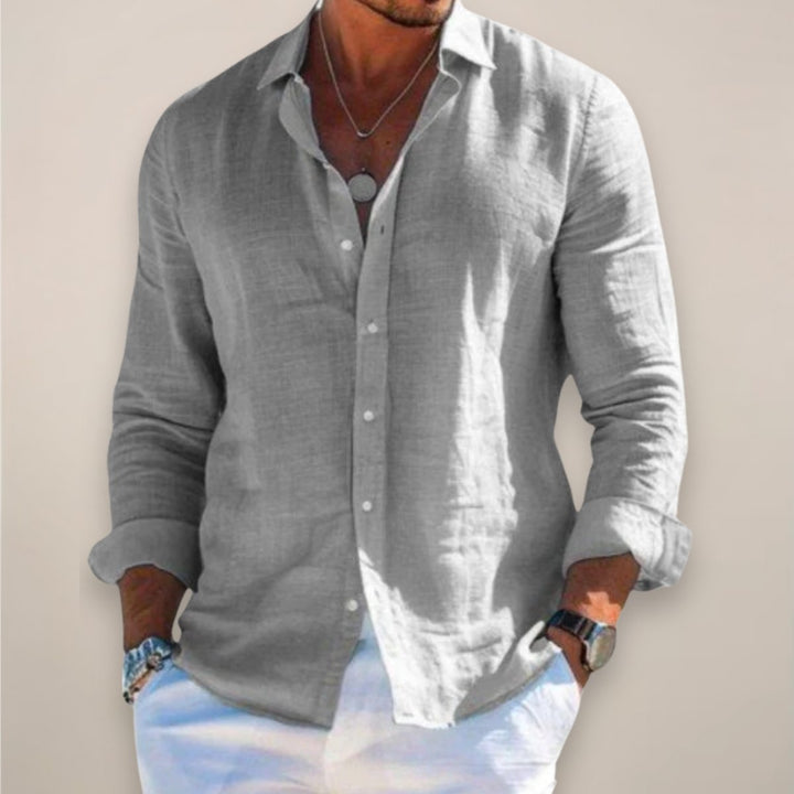 Men's Linen Button Shirt | Long Sleeve Airy Fit Front