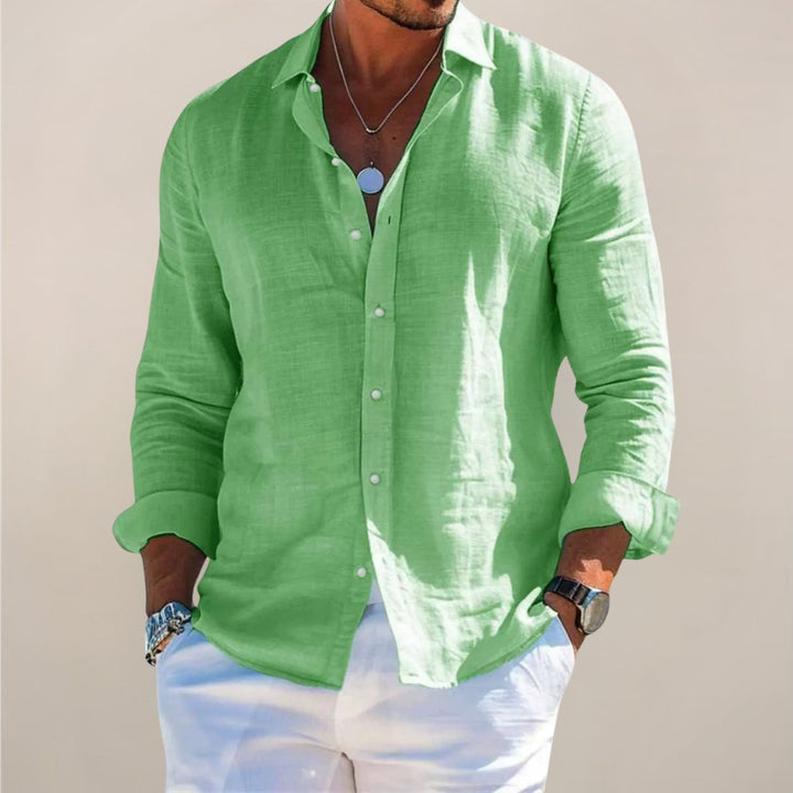 Men's Linen Button Shirt | Long Sleeve Airy Fit Full