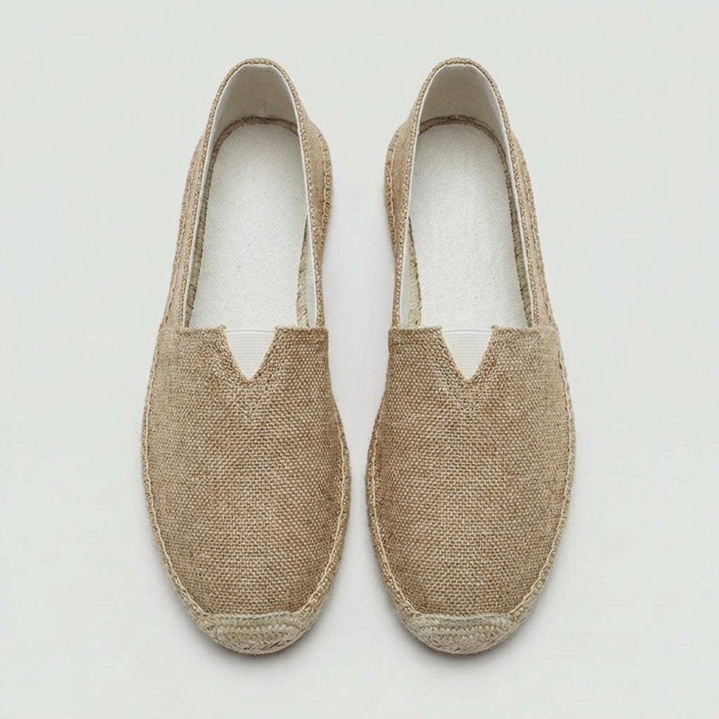 Men's Linen Espadrilles | Slip On with Braided Rope Sole Back