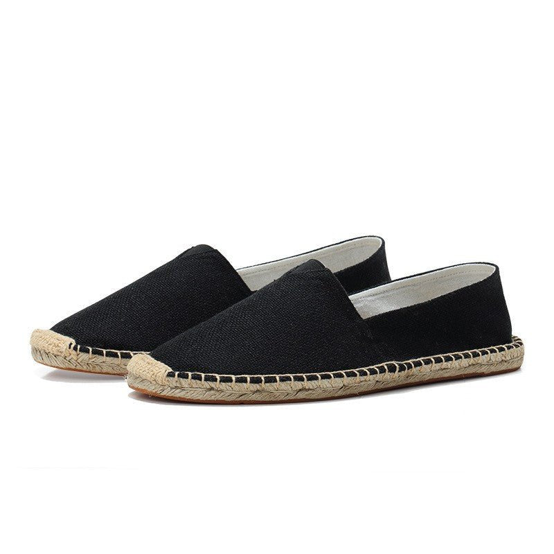 Men's Linen Espadrilles | Slip On with Braided Rope Sole Close Up