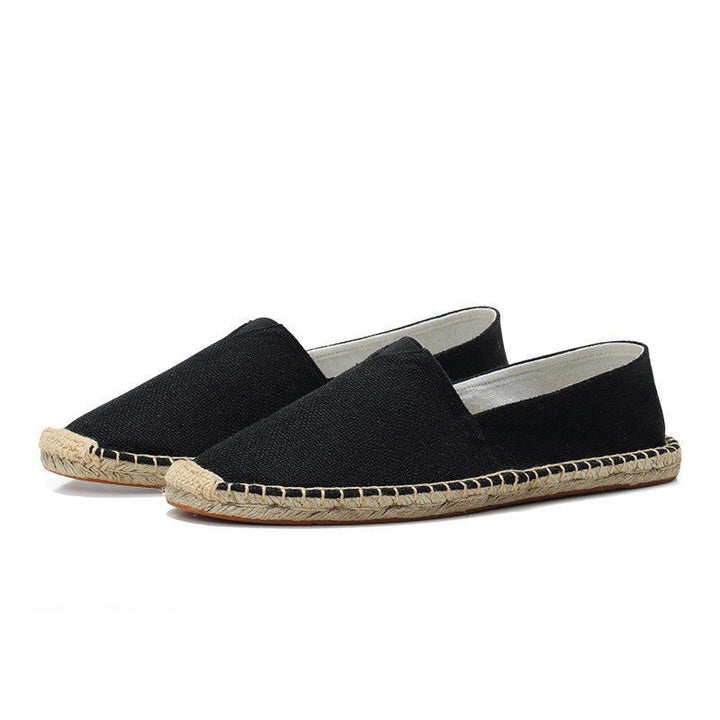 Men's Linen Espadrilles | Slip On with Braided Rope Sole Close Up
