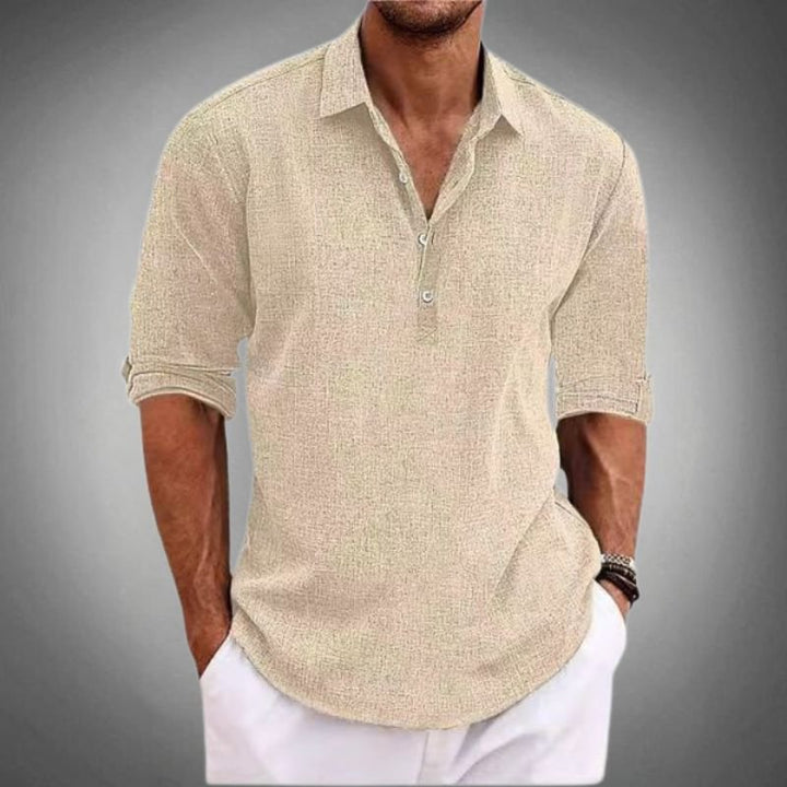 Men's Linen Polo Shirt | Henley Placket Airy Fit Back