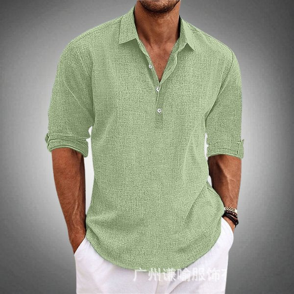 Men's Linen Polo Shirt | Henley Placket Airy Fit Close Up