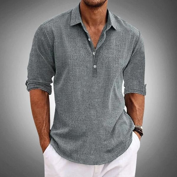 Men's Linen Polo Shirt | Henley Placket Airy Fit Detail