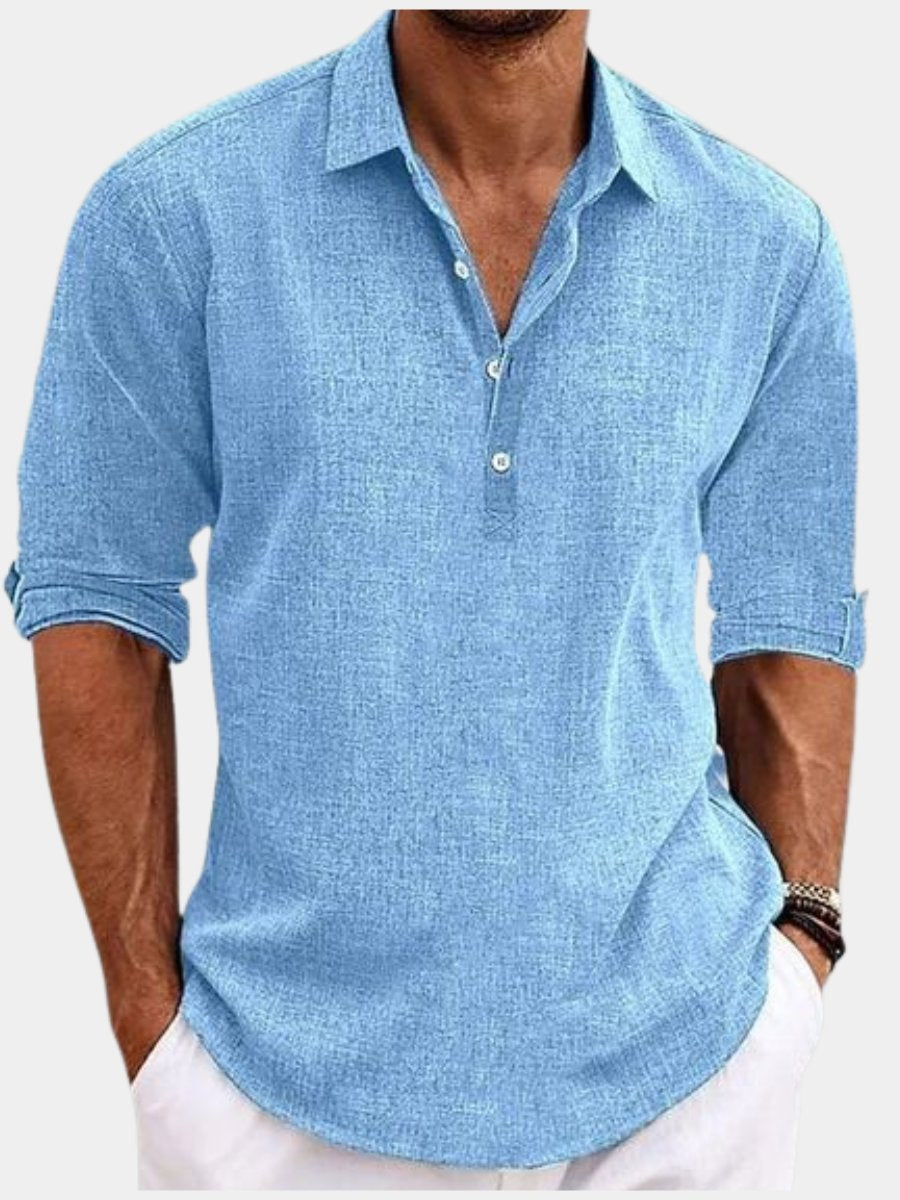 Men's Linen Polo Shirt | Henley Placket Airy Fit Hero