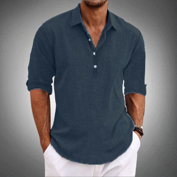 Men's Linen Polo Shirt | Henley Placket Airy Fit Lifestyle