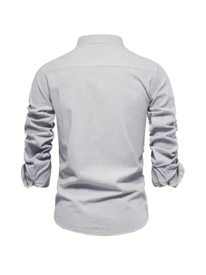 Men's Linen Stand Collar Shirt | Long Sleeve Smart Casual Alternate