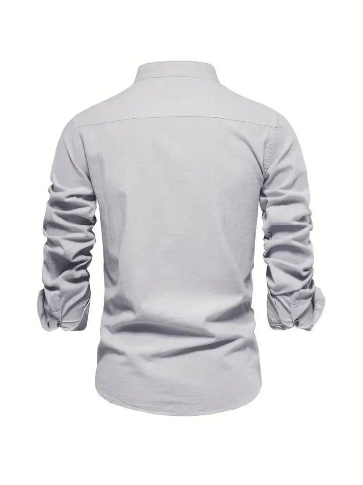 Men's Linen Stand Collar Shirt | Long Sleeve Smart Casual Alternate
