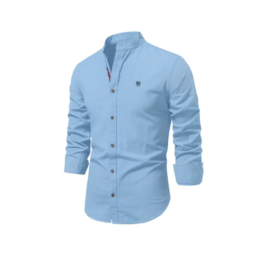 Men's Linen Stand Collar Shirt | Long Sleeve Smart Casual View 11