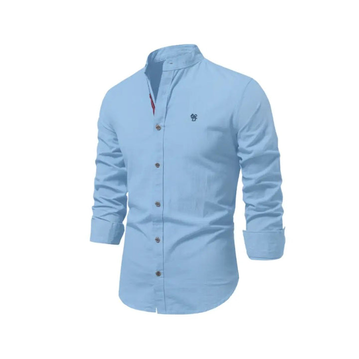 Men's Linen Stand Collar Shirt | Long Sleeve Smart Casual View 11