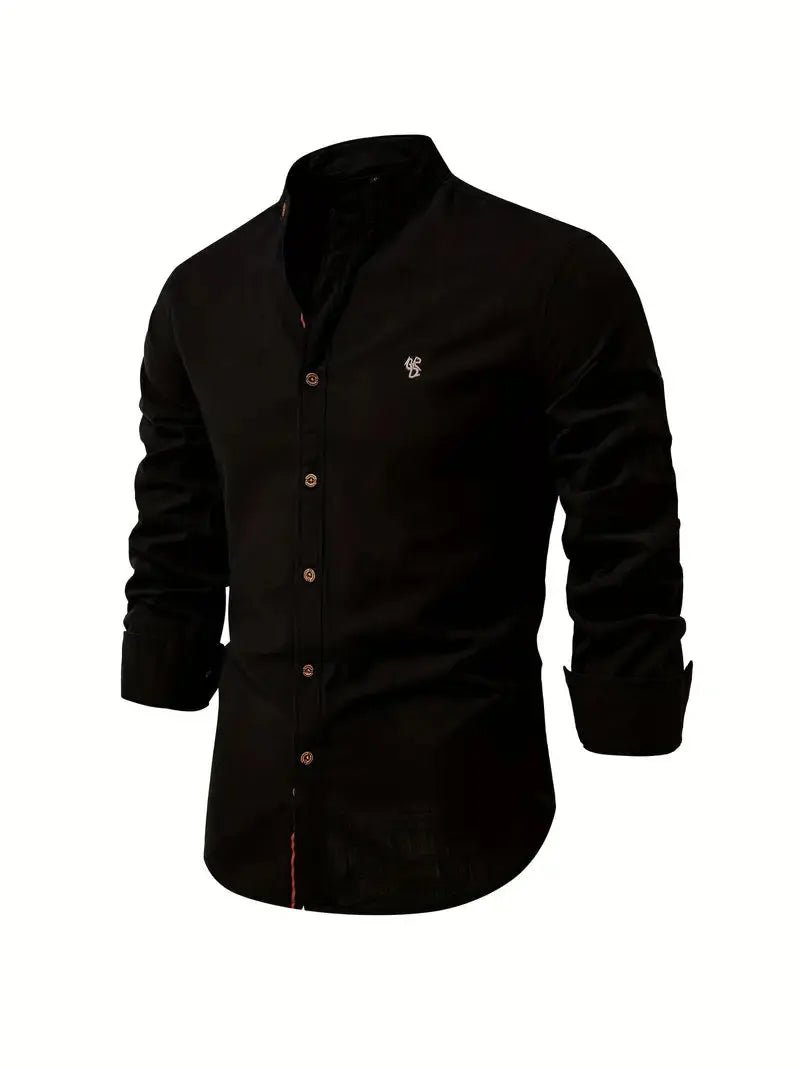 Men's Linen Stand Collar Shirt | Long Sleeve Smart Casual View 12