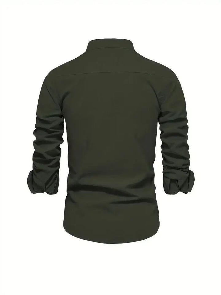 Men's Linen Stand Collar Shirt | Long Sleeve Smart Casual View 15
