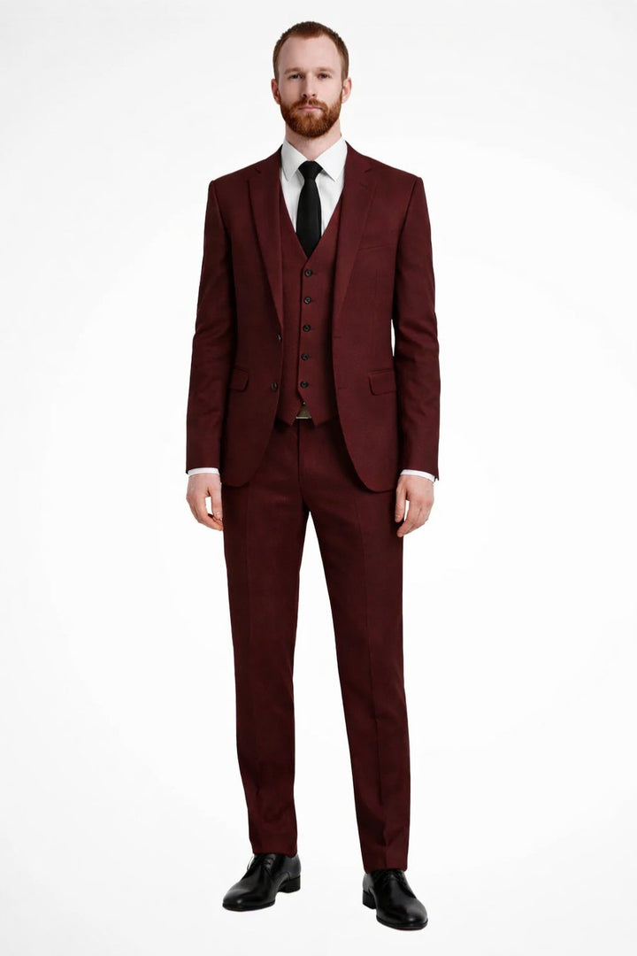 Men's Linen Three Piece Wedding Guest Suit | Blazer Waistcoat Trousers Set Angle