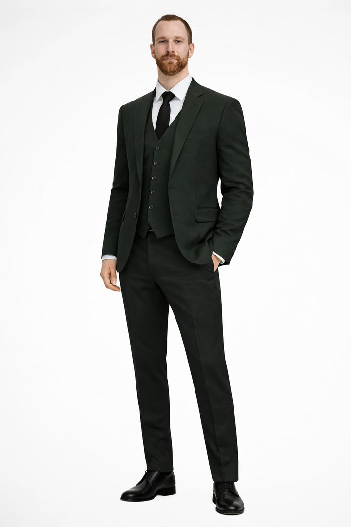 Men's Linen Three Piece Wedding Guest Suit | Blazer Waistcoat Trousers Set Full