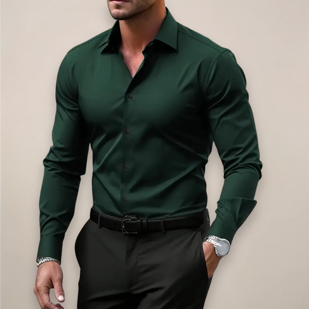 Men's Long Sleeve Button-Down Shirt | Muscle Fit Smart Casual Detail