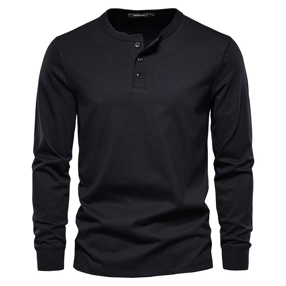 Men's Long Sleeve Henley Shirt | Button Placket City Fit Angle