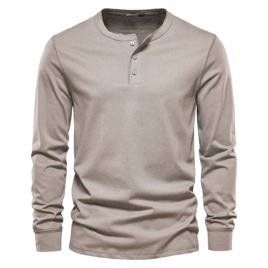 Men's Long Sleeve Henley Shirt | Button Placket City Fit Close Up