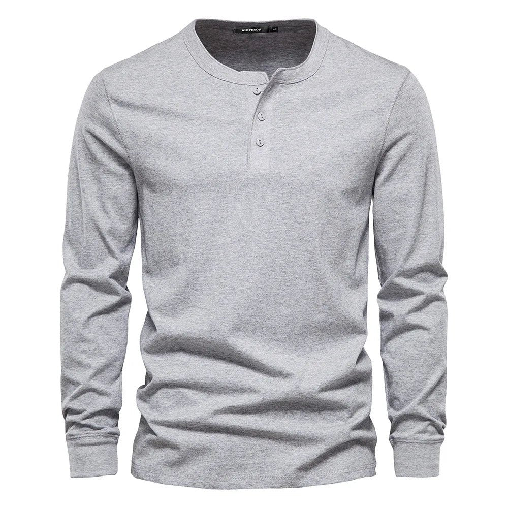 Men's Long Sleeve Henley Shirt | Button Placket City Fit Detail