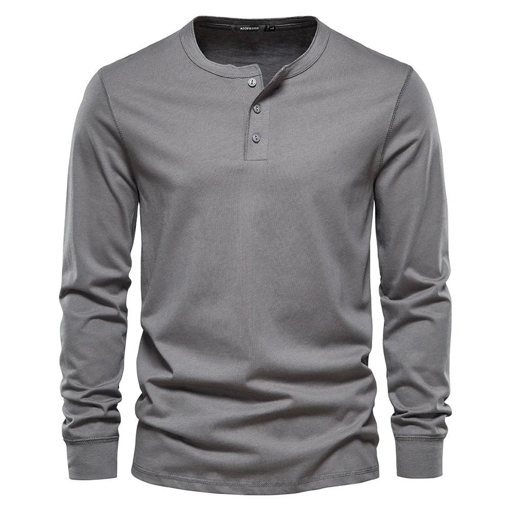 Men's Long Sleeve Henley Shirt | Button Placket City Fit Lifestyle