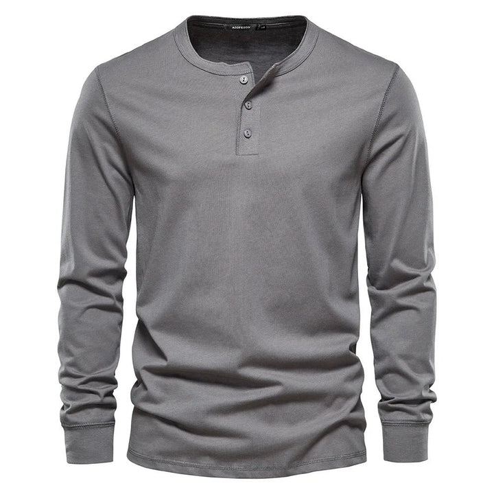 Men's Long Sleeve Henley Shirt | Button Placket City Fit Lifestyle