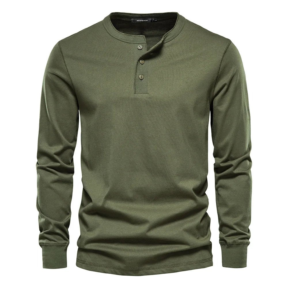 Men's Long Sleeve Henley Shirt | Button Placket City Fit Side