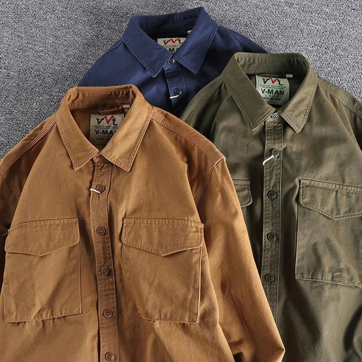 Men's Long Sleeve Pocket Shirt with Dual Chest Pockets Back