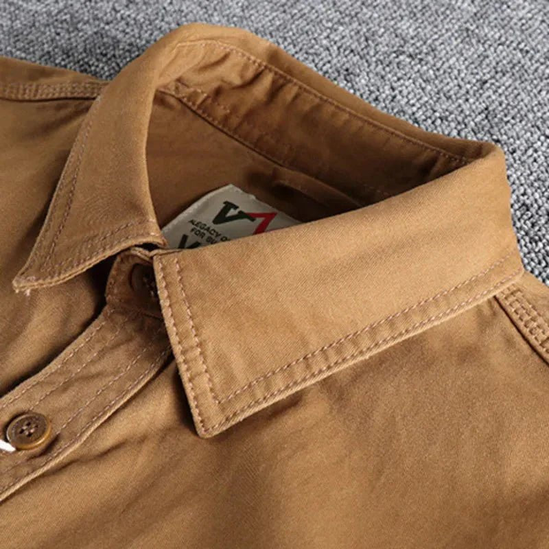 Men's Long Sleeve Pocket Shirt with Dual Chest Pockets Detail
