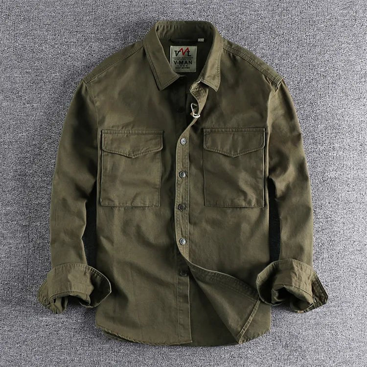 Men's Long Sleeve Pocket Shirt with Dual Chest Pockets Hero