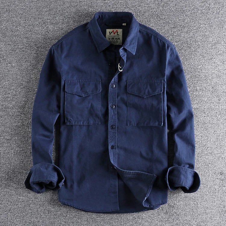 Men's Long Sleeve Pocket Shirt with Dual Chest Pockets Side