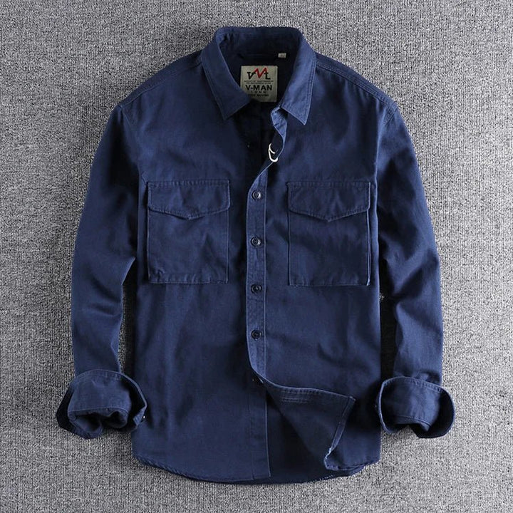 Men's Long Sleeve Pocket Shirt with Dual Chest Pockets Side