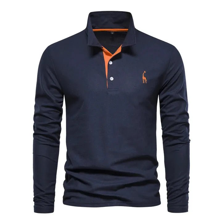 Men's Long Sleeve Polo Shirt | Classic Fit with Contrast Placket Close Up
