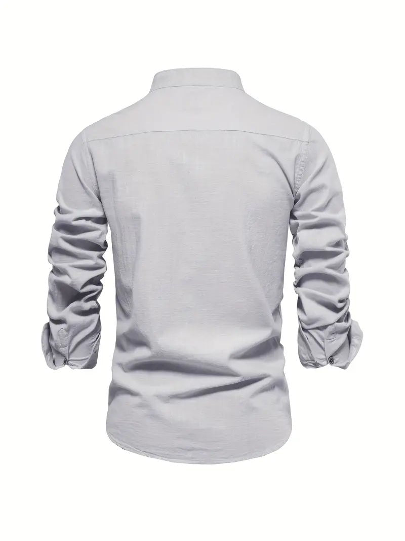 Men's Long Sleeve Slim Fit Shirt | Mandarin Collar Smart Casual Alternate