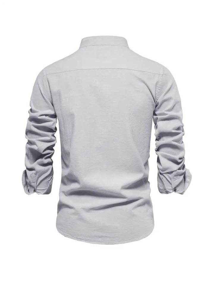 Men's Long Sleeve Slim Fit Shirt | Mandarin Collar Smart Casual Alternate