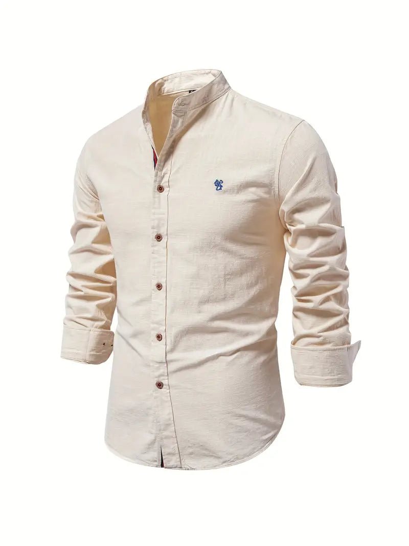 Men's Long Sleeve Slim Fit Shirt | Mandarin Collar Smart Casual Back