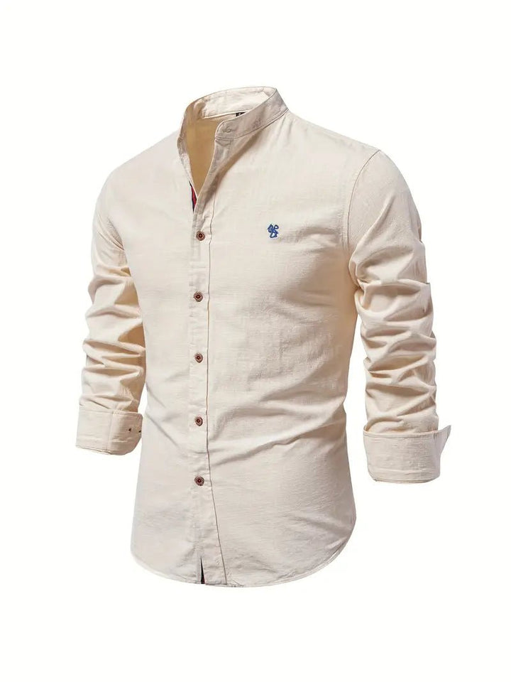 Men's Long Sleeve Slim Fit Shirt | Mandarin Collar Smart Casual Back