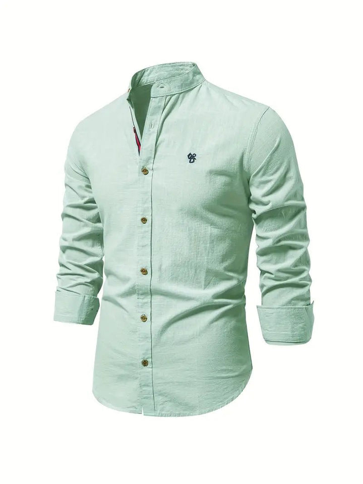 Men's Long Sleeve Slim Fit Shirt | Mandarin Collar Smart Casual Detail