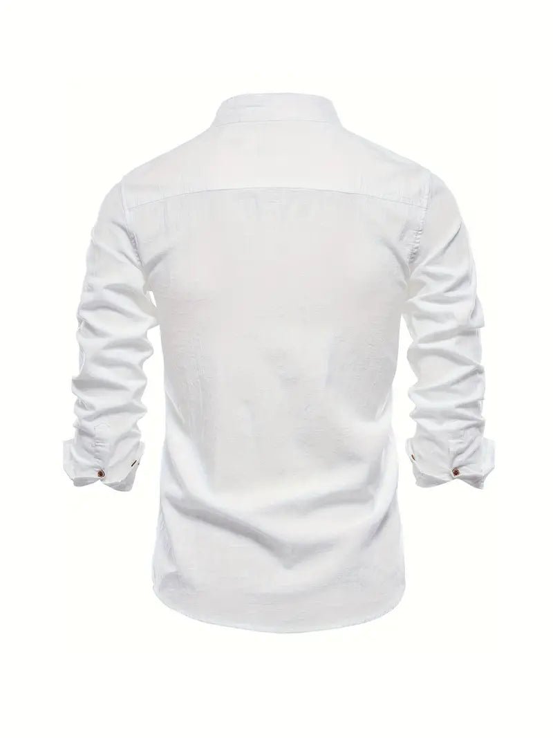 Men's Long Sleeve Slim Fit Shirt | Mandarin Collar Smart Casual Front