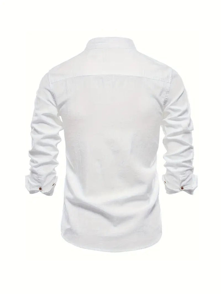 Men's Long Sleeve Slim Fit Shirt | Mandarin Collar Smart Casual Front