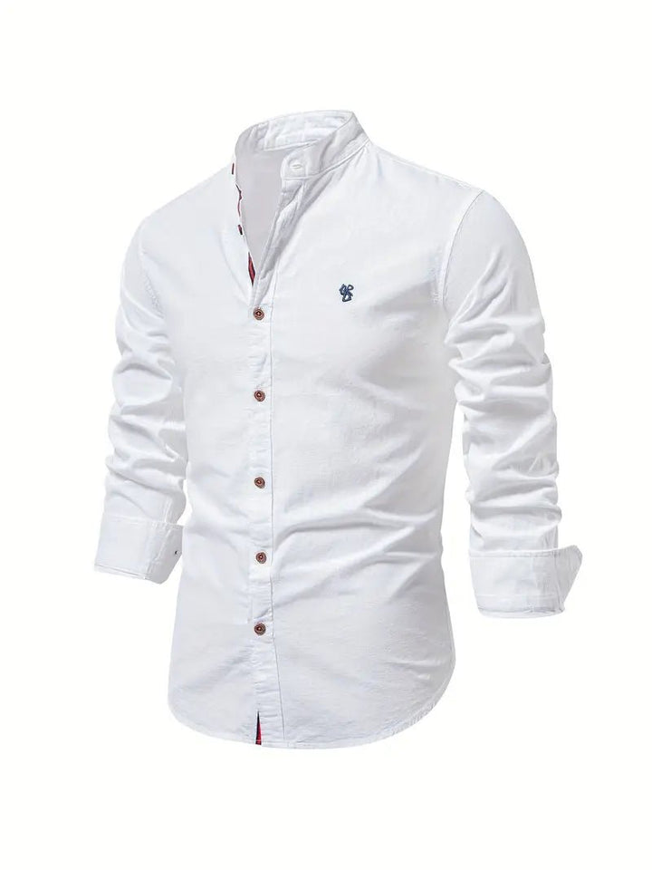 Men's Long Sleeve Slim Fit Shirt | Mandarin Collar Smart Casual Hero