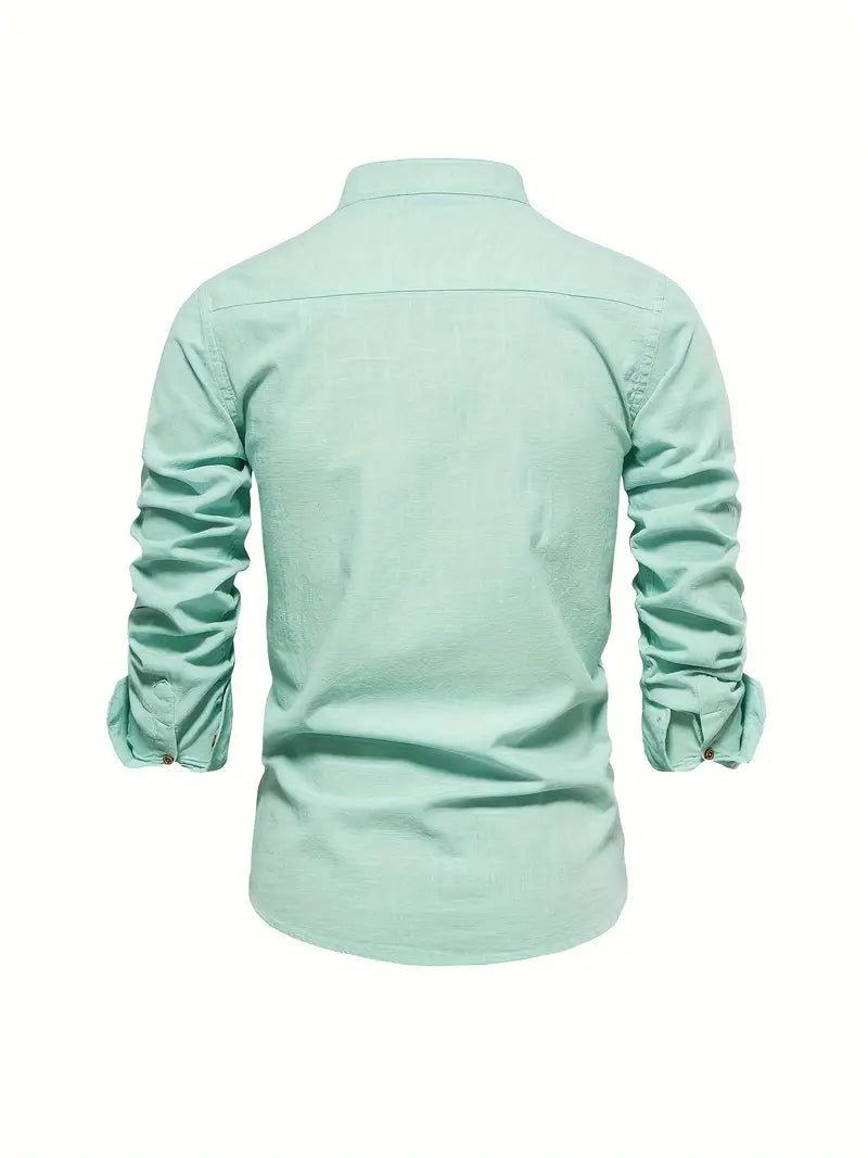 Men's Long Sleeve Slim Fit Shirt | Mandarin Collar Smart Casual Side