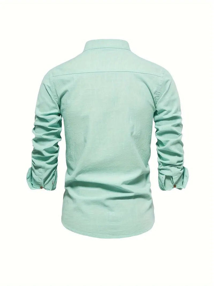 Men's Long Sleeve Slim Fit Shirt | Mandarin Collar Smart Casual Side