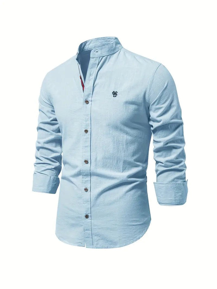 Men's Long Sleeve Slim Fit Shirt | Mandarin Collar Smart Casual View 11