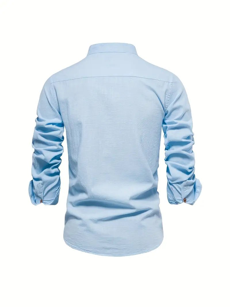 Men's Long Sleeve Slim Fit Shirt | Mandarin Collar Smart Casual View 12